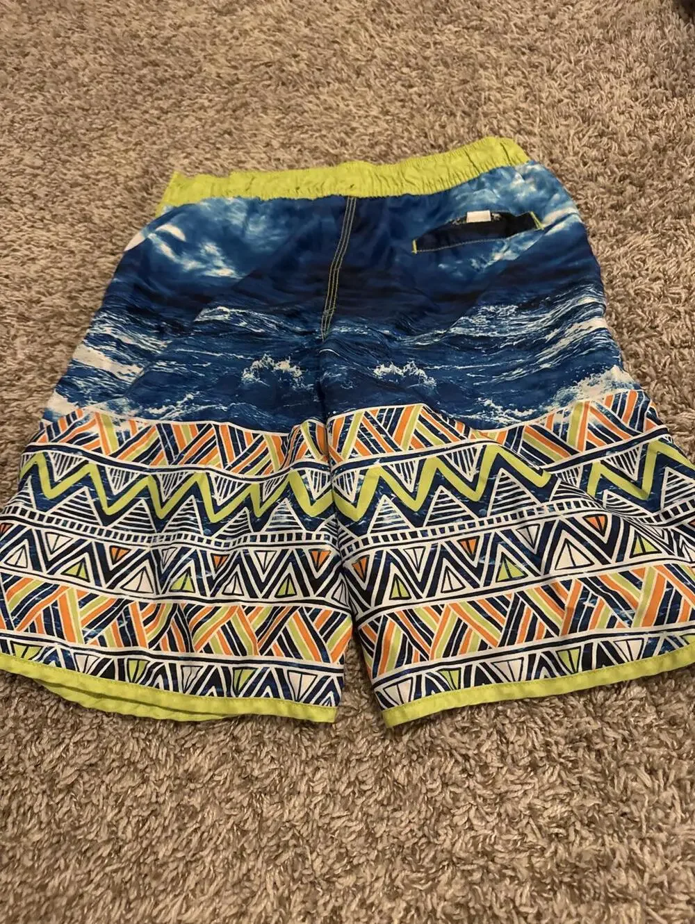 Joe Boxer Boys Swim Trunks Large 14/16 Blue Green Geometric
